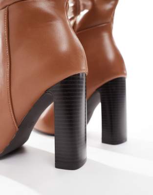 Seqwl Boost Stack Heel Knee Boots In Brown