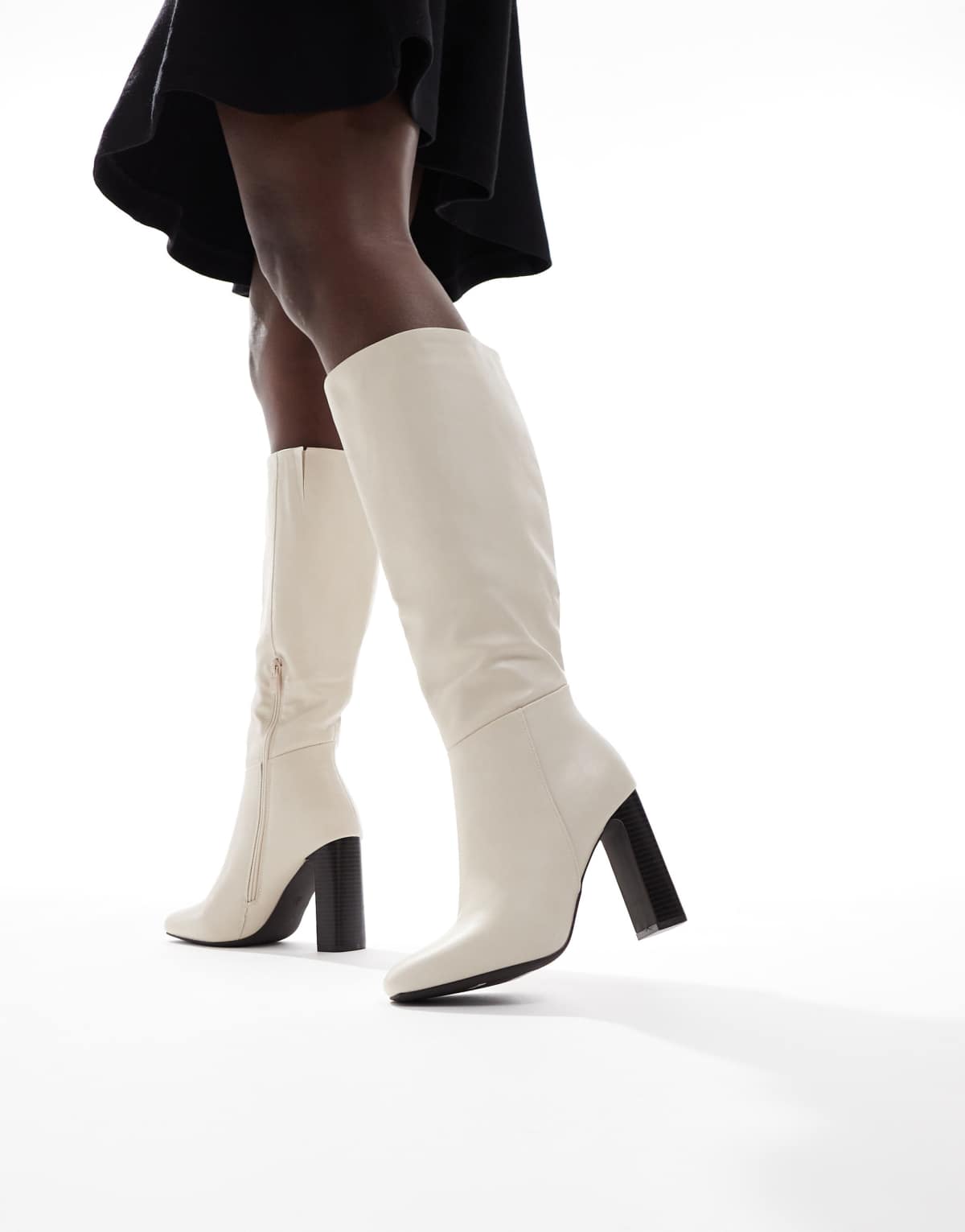 SEQWL Boost stack heel knee boots in cream