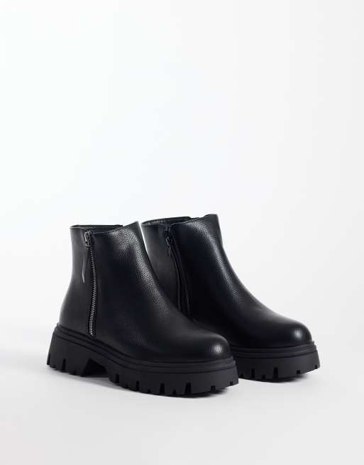 SEQWL - Botas chunky con detalle de cremallera en negro y corte ancho, 2 de 4