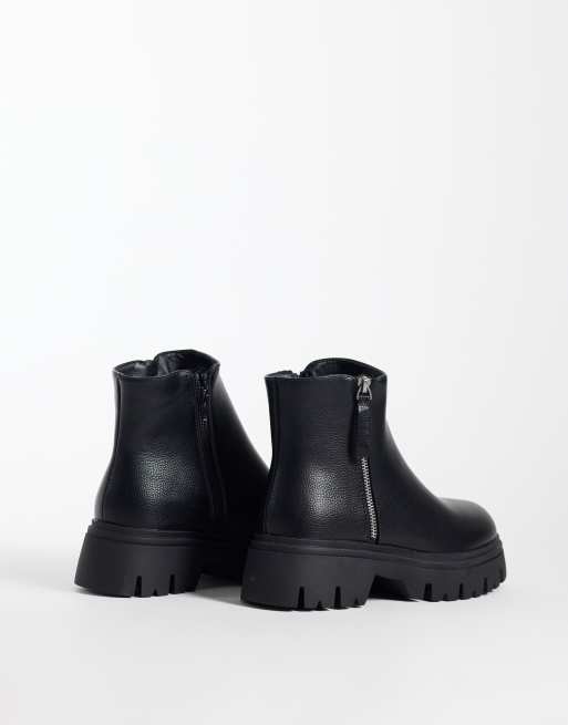 SEQWL - Botas chunky con detalle de cremallera en negro y corte ancho, 4 de 4