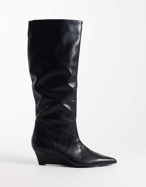 SEQWL - botas de cuña refinadas hasta la rodilla en negro - view 1