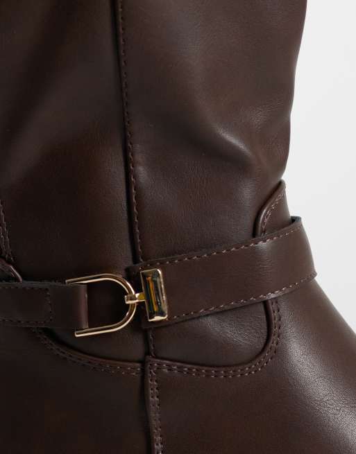 SEQWL - Botas ecuestres con hebilla en marrón chocolate, 4 de 4