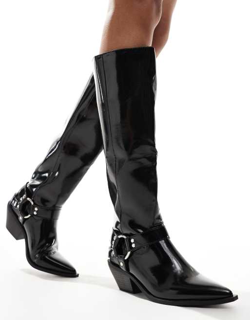 SEQWL Bottes hauteur genou style western Noir