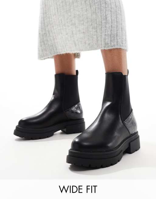 SEQWL - Bottines larges à détail croco - Noir