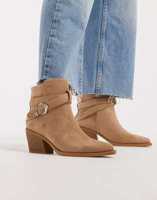 Bottines style western en suédine avec boucle - Taupe-Neutre 39
