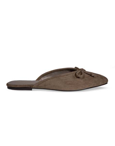 SEQWL Bow detail flat mules backless loafers with almond toe in taupe - view 1