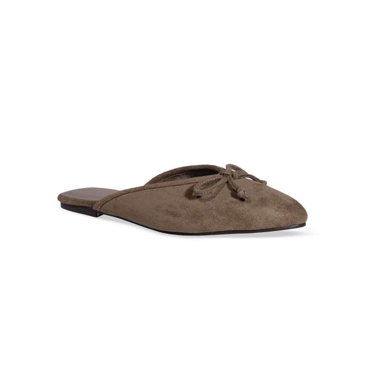 SEQWL Bow detail flat mules backless loafers with almond toe in