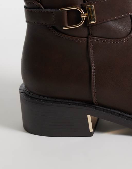 SEQWL bred passform latte ridingboots med spänne i chokladbrun, 2 av 4