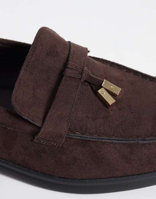 SEQWL bred passform loafer med pantermönstrad tofsdetalj i mockaimitation, chokladbrun, 3 av 4