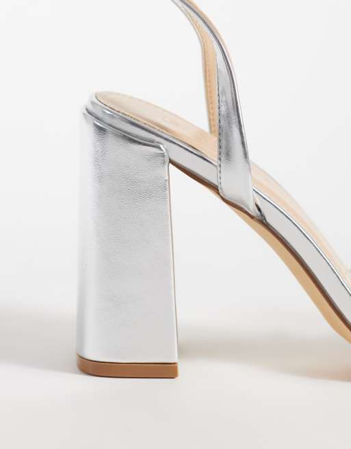 SEQWL bred passform sandal med remmar, blockklack och minimal design i silver, 4 av 4