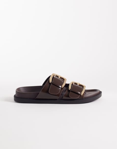SEQWL - Brune flade sandaler med dobbeltspænde - view 1
