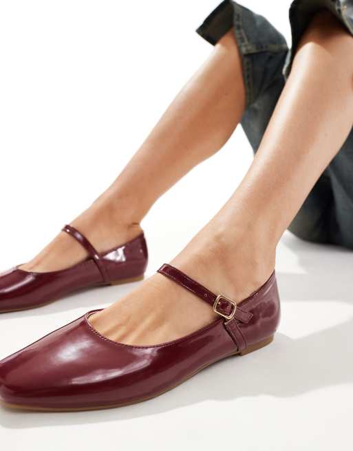 SEQWL buckle strap ballet flats in burgundy | ASOS