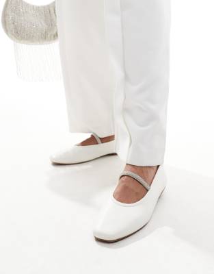 SEQWL buckle strap ballet flats in ivory-White