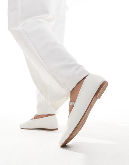 SEQWL buckle strap ballet flats in ivory | ASOS