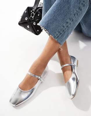 SEQWL buckle strap ballet flats in silver | ASOS