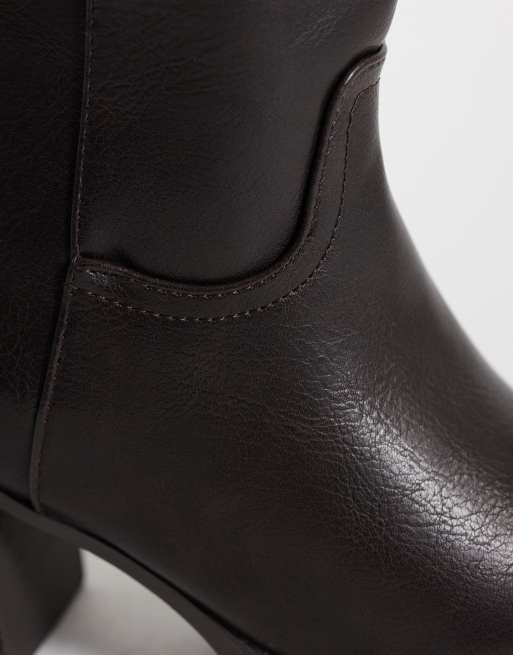SEQWL Byron pull on knee boots in brown, 2 of 4