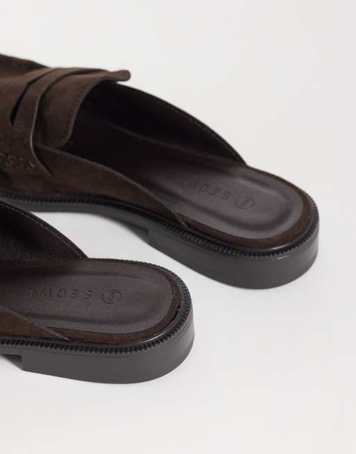 SEQWL – Cadilliac – Czekoladowobrązowe klapki loafersy z imitacji zamszu, 4 z 4