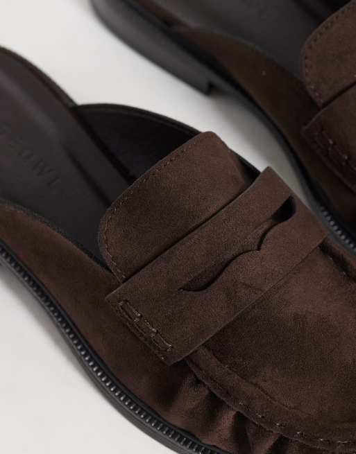 SEQWL Cadilliac faux suede penny loafer mules in chocolate brown, 2 of 4