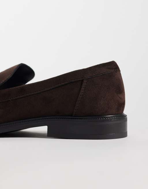 SEQWL Cadilliac faux suede penny loafers in chocolate brown , 3 of 4