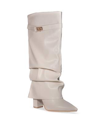  Calf boots with zip fastening comfortable casual shoes in cream