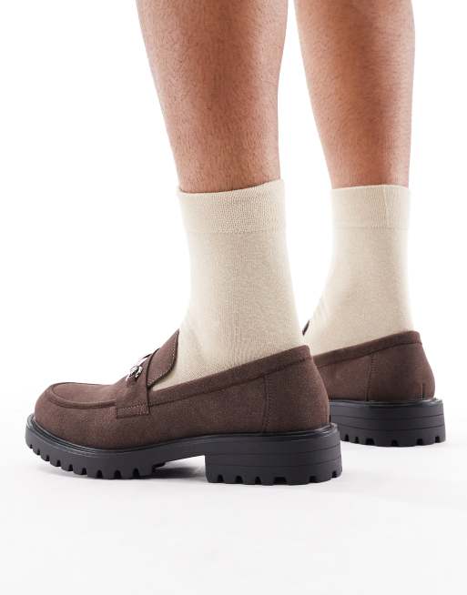 SEQWL - Calvin - Chokoladebrune chunky loafers med spænde i imiteret ruskind, 4 af 4