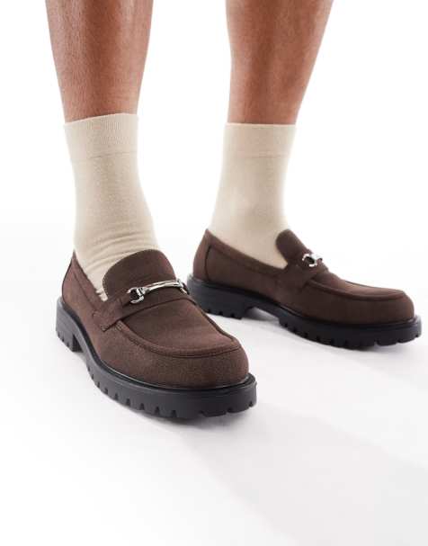 SEQWL Calvin chunky buckle loafers in faux suede chocolate - view 1