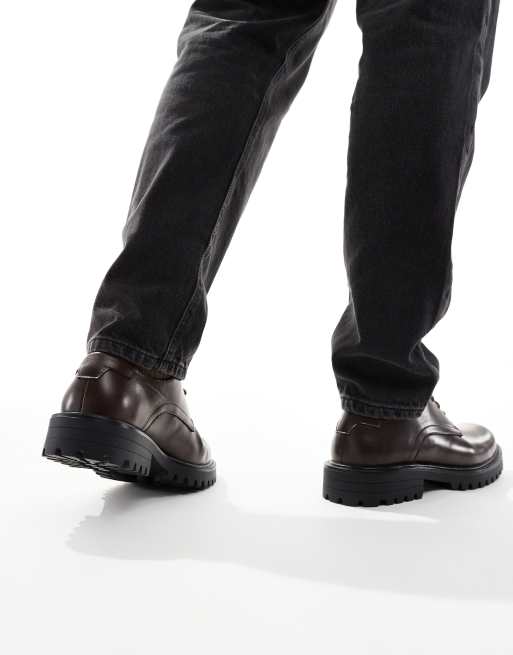 SEQWL Calvin chunky lace up derby in brown, 3 of 4
