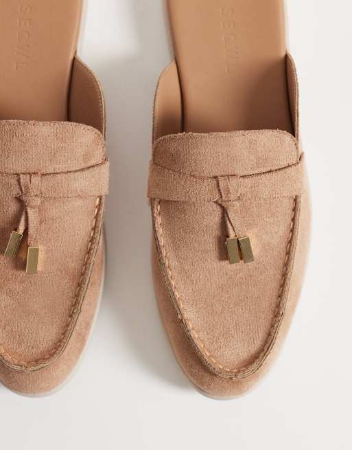 SEQWL – Camelowe loafersy bez pięt z imitacji zamszu z chwostami, 2 z 4