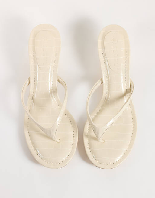 SEQWL Capri heeled thong sandals in cream croc, 3 of 4