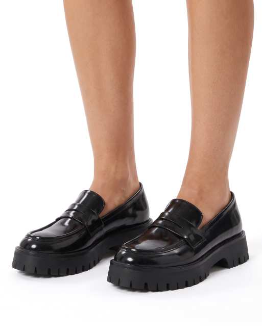 SEQWL Casual chunky heel slip-on loafers in black, 4 of 5