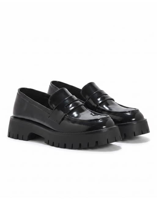 SEQWL Casual chunky heel slip-on loafers in black, 5 of 5