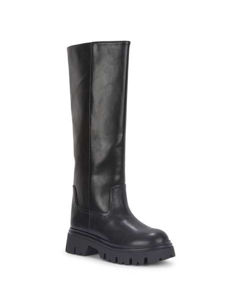 SEQWL Casual chunky knee high boots zipped with round toe in black - view 1