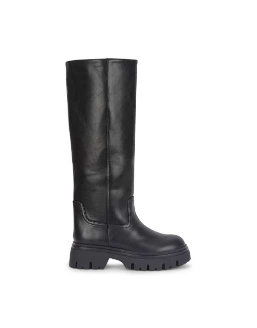 SEQWL Casual chunky knee high boots zipped with round toe in black, 3 of 5