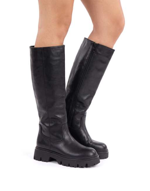 SEQWL Casual chunky knee high boots zipped with round toe in black, 4 of 5