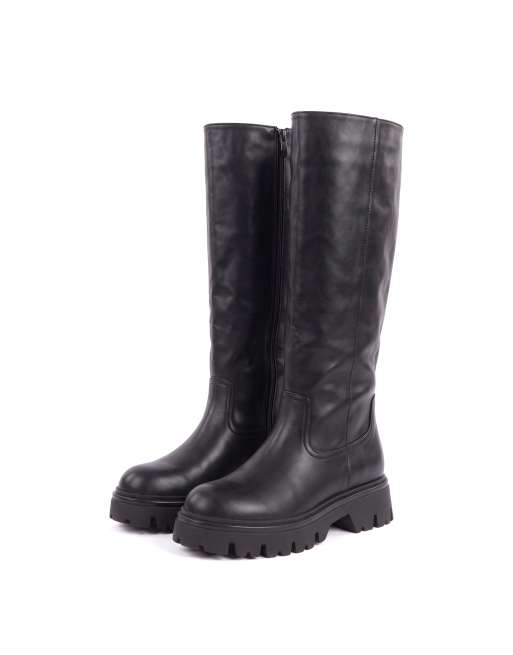 SEQWL Casual chunky knee high boots zipped with round toe in black, 5 of 5