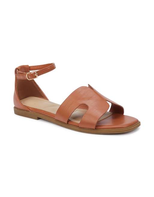 SEQWL Casual flat sandals with ankle strap closure in brown