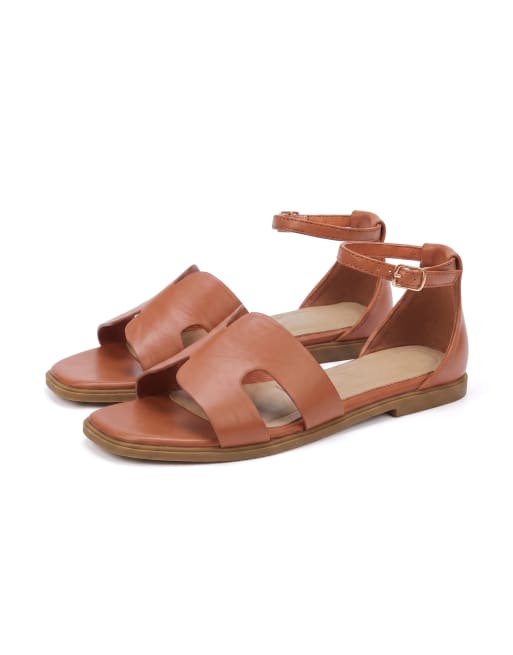 SEQWL Casual flat sandals with ankle strap closure in brown, 5 of 5