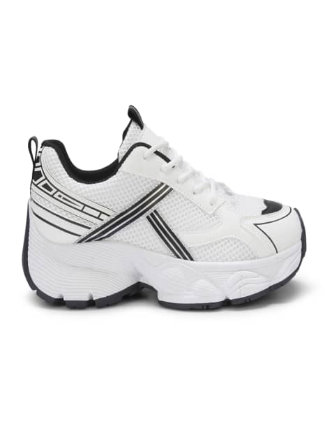 SEQWL Casual mesh trainer with lace detail in white - view 1