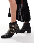 [SEQWL] SEQWL Cattle studded buckle detail western boots in black 36 Black