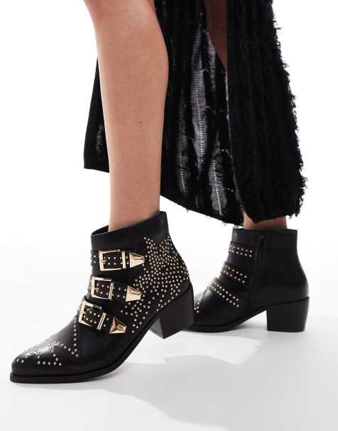 SEQWL – Cattle – Westernstiefel in Schwarz mit Nietenverzierung und Schnallendetail - view 1