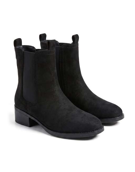 SEQWL Chelsea ankle booties low block heel with elastic panels in black, 4 of 5
