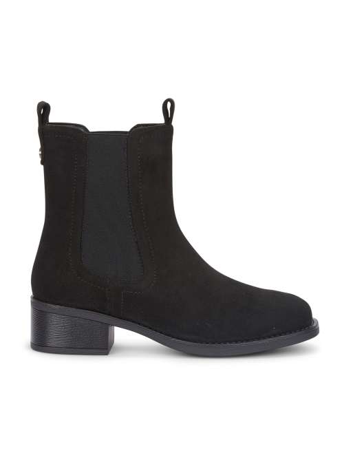 SEQWL Chelsea ankle booties low block heel with elastic panels in black, 5 of 5