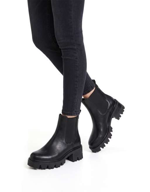 SEQWL Chelsea ankle boots with chunky block heel cleated sole in black, 3 of 5