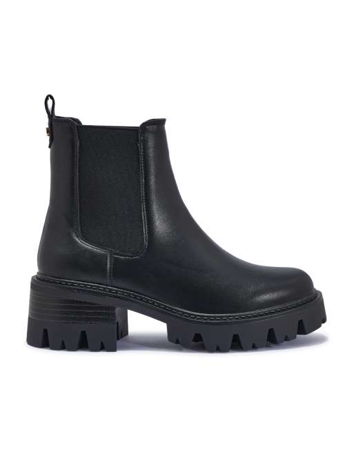 SEQWL Chelsea ankle boots with chunky block heel cleated sole in black, 5 of 5