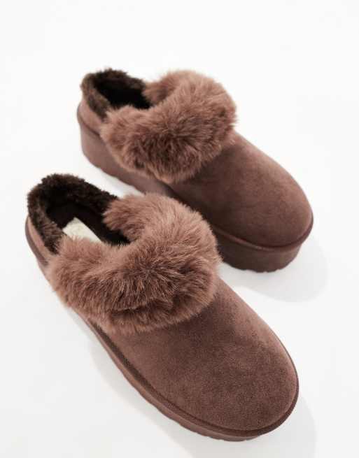 SEQWL – Chokladbruna mules med foder i fuskpäls med flatform-sula, 4 av 4