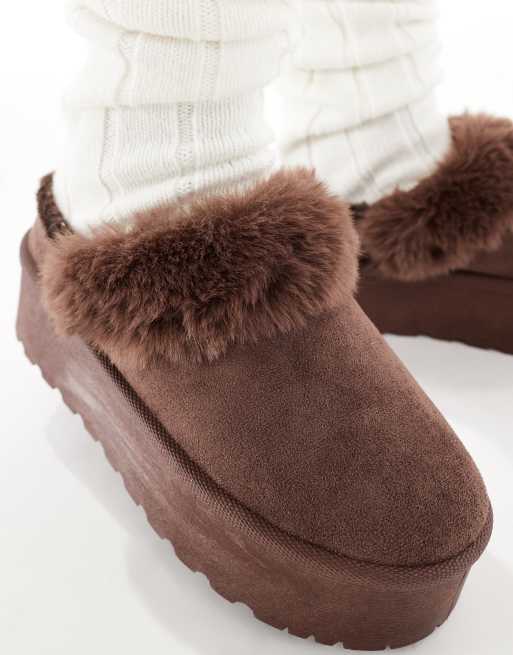 SEQWL - Chokoladebrune flatform-mules i imiteret pels, 3 af 4