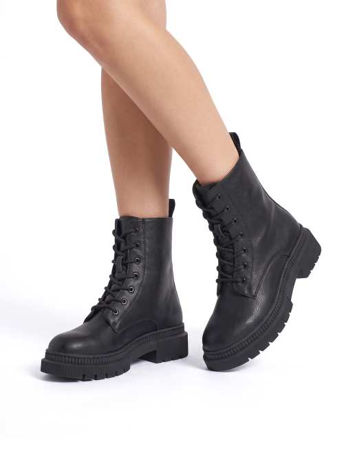 SEQWL Chunky ankle boots with zip fastening comfortable shoes in black, 4 of 4