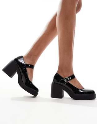 chunky mary jane heeled shoes in black