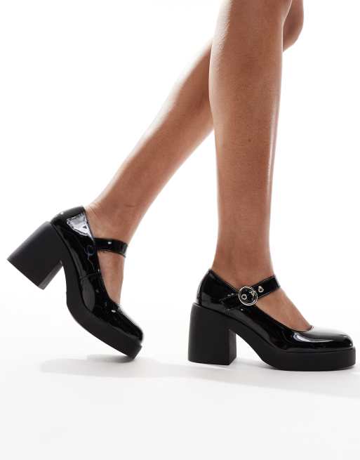 SEQWL chunky mary jane heeled shoes in black | ASOS