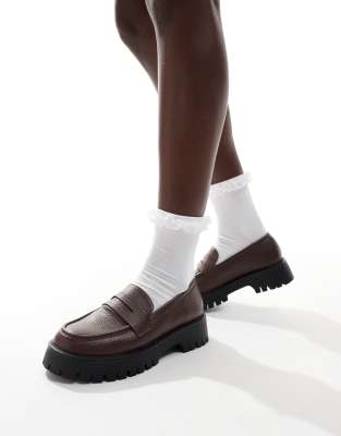 SEQWL SEQWL chunky penny loafers in distressed brown